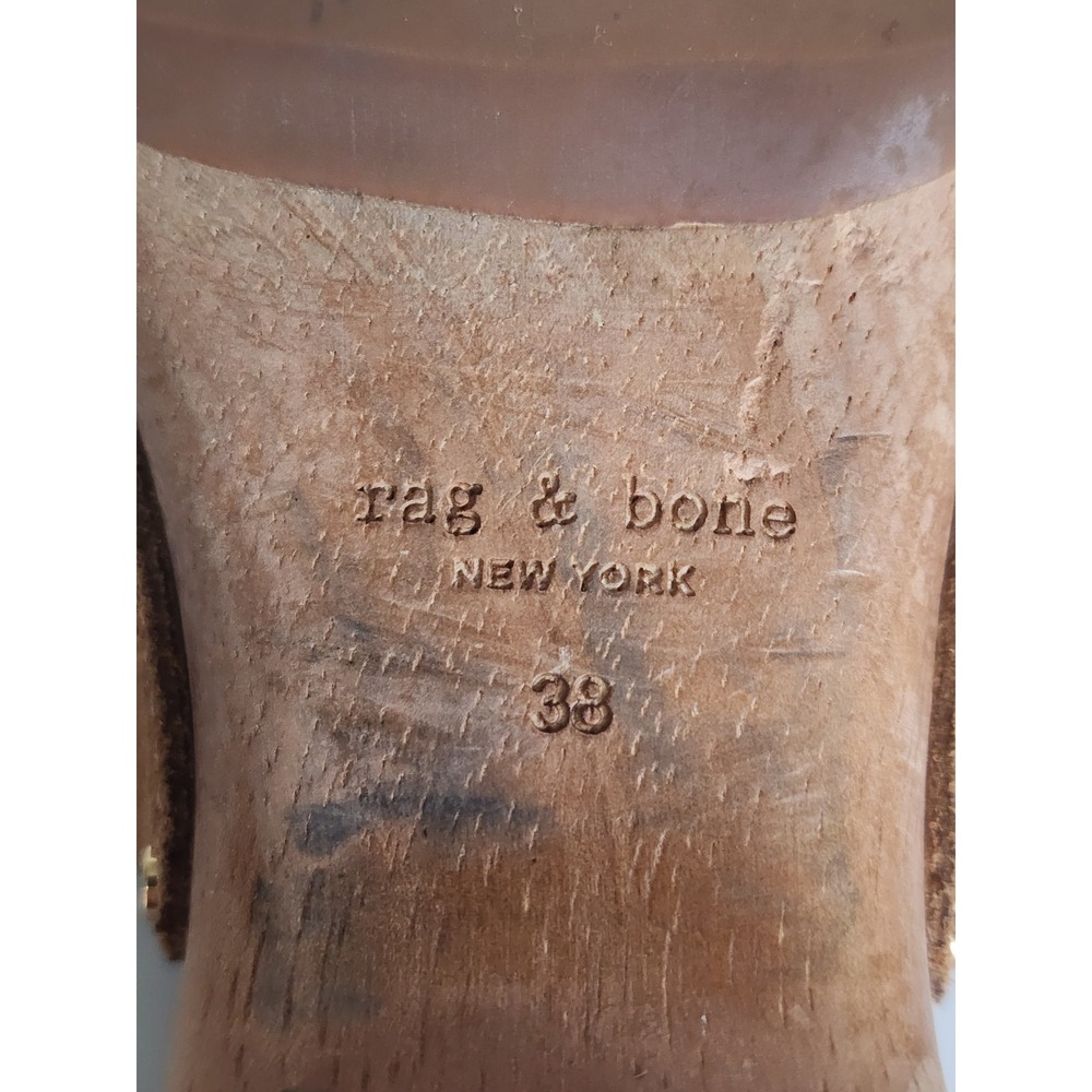 Rag & Bone Mara Brown Suede Platform Clog Mules Studded Wood Heel Sandals 38 - Picture 9 of 9